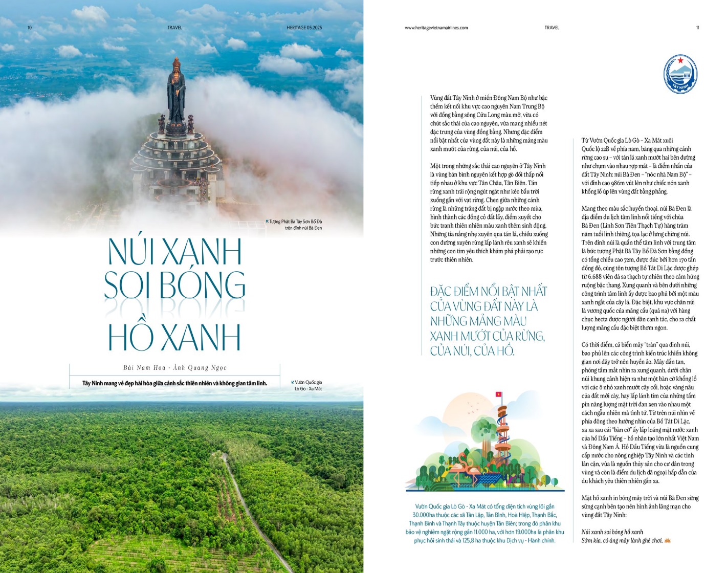 DUY TRÌ QUẢNG BÁ DU LỊCH TÂY NINH TRÊN TẠP CHÍ HERITAGE VÀ MÀN HÌNH TVC CỦA TỔNG CÔNG TY HÀNG KHÔNG VIỆT NAM (VIETNAM AIRLINES)